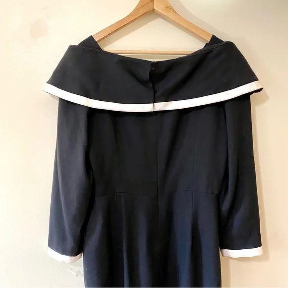 Vintage 80s Arnold Scaasi Dress Black White Classic Size 14 - NWT - Picture 8 of 9